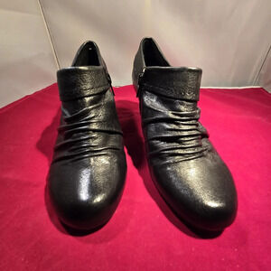 Pure Sole Leather Booties Black Side Zipper Decorative Strap Women's Size 5.5M